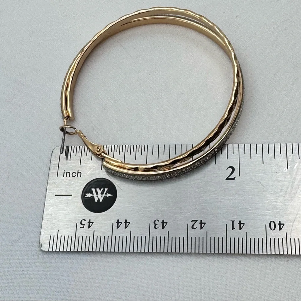 Gold Tone Glitter Hoop Earrings Textured Large Statement Hoops Bold Sparkle